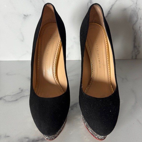Charlotte Olympia Dolly Black Suede Swarovski Platform Heels Size EU 42 / US 12 - Picture 6 of 10